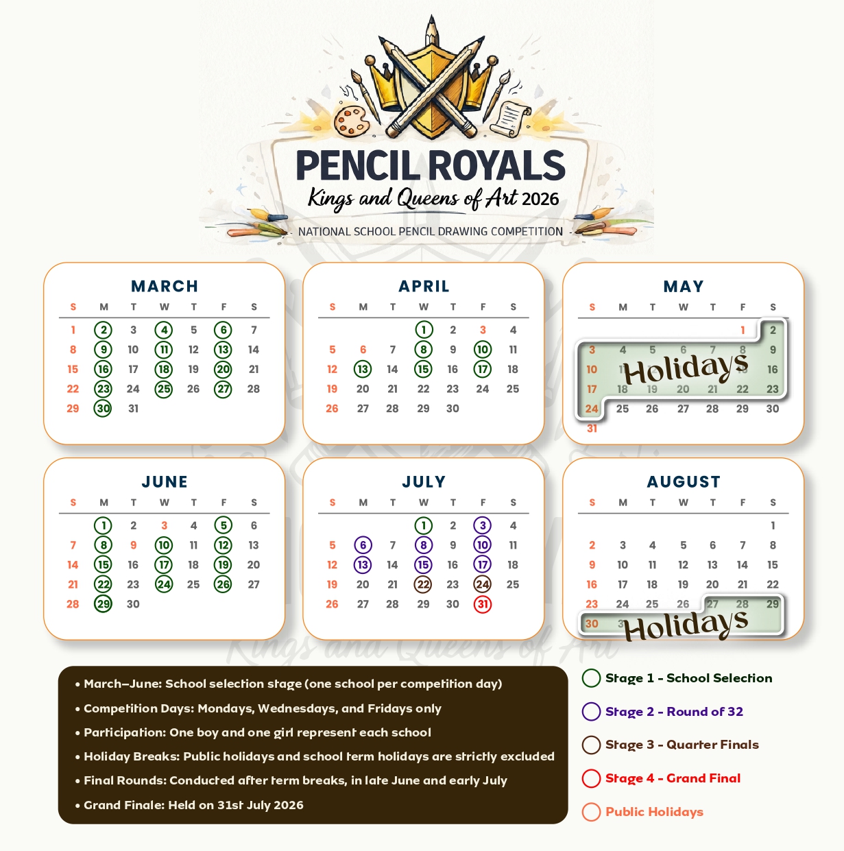 Pencil Royals Calendar